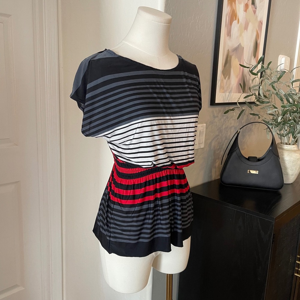 Y2K Byer California Striped Blouse Women Medium Multicolor Elastic Waist - Picture 2 of 4
